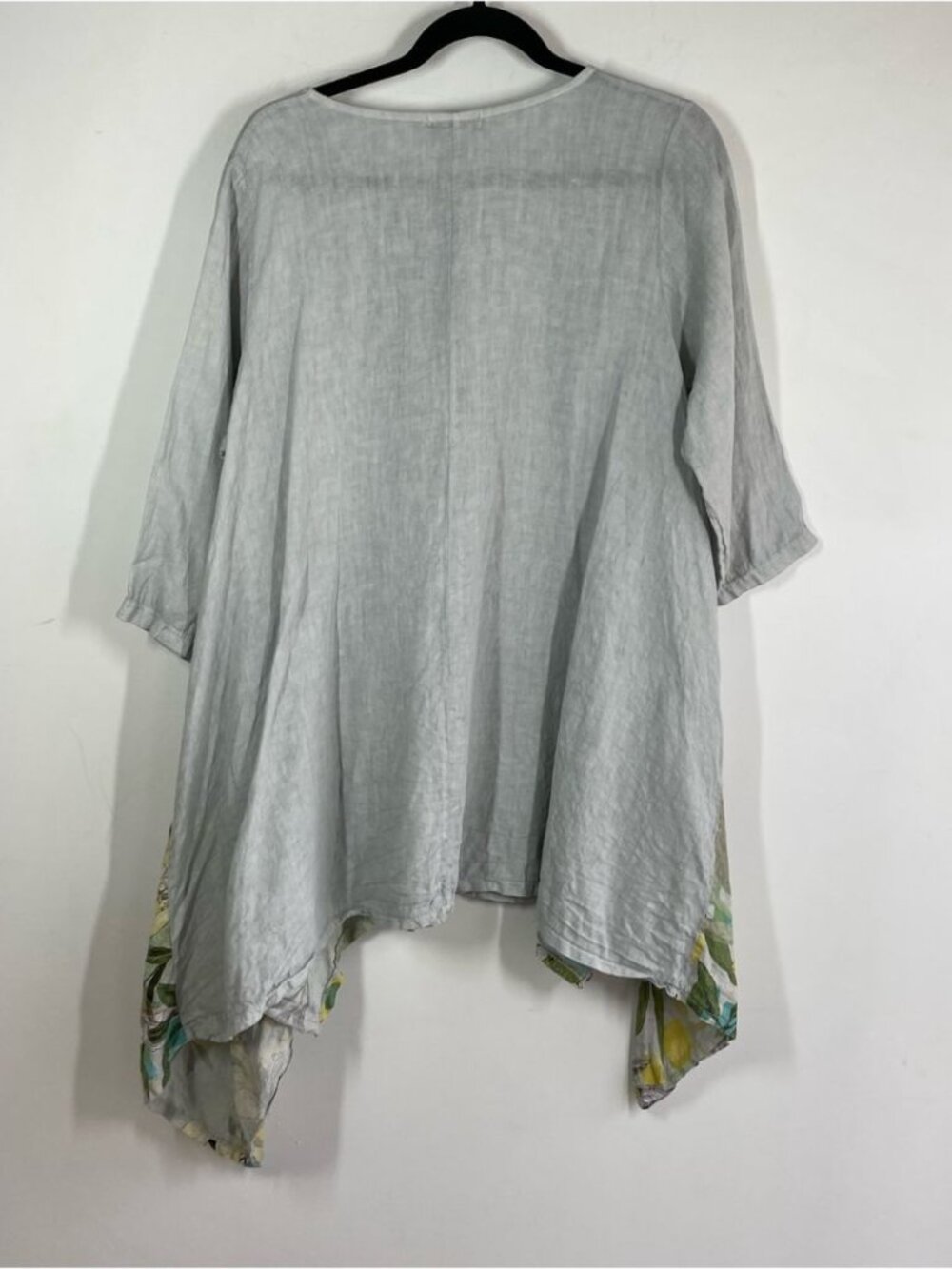 Made in Italy Linen Tunic Top Grey Floral Lagenlook Boho Oversized One Size - Picture 6 of 14